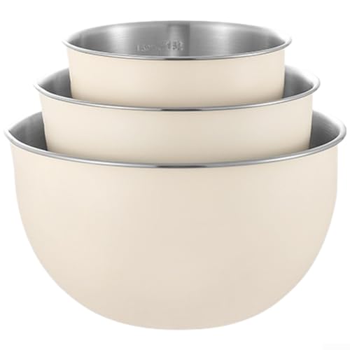 Edelstahl-Rührschüsseln 304, mit Deckel zum Kochen von Salat, Rühren, Rühren, Lebensmittelzubereitung, Aufbewahrungsset (3 weiß)