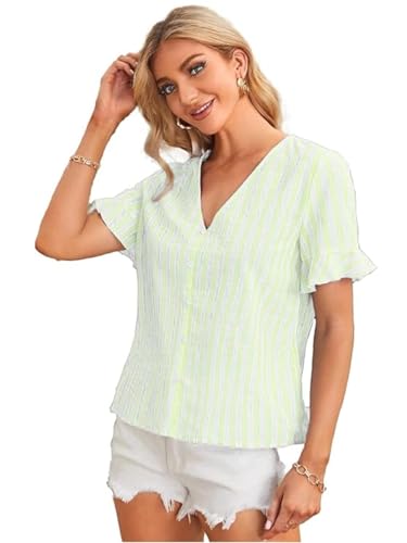 Image of OM SAI LATEST CREATION Women's Crepe Knit Blouse Ballon Butter Fly Sleeve Lace Tops Casual Loose Top