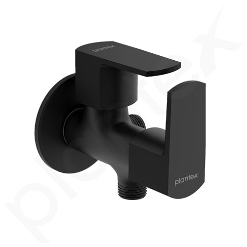 Image of Plantex Angle Valve 2 in 1 with Brass Spindle /Two Way Angle Cock Tap with Wall Flange & Teflon Tape /Anglular Tap for Bathroom- Pack of 1 (Saga, Black)
