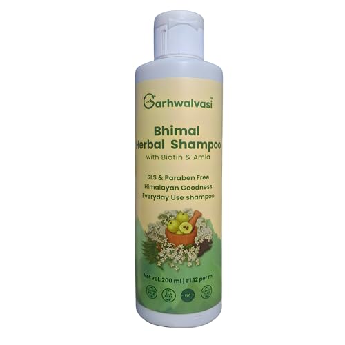 Bhimal Herbal Shampoo with Biotin, Amla, Himalayan Grevia Optiva Extracts, Daily Hair Nourishment and Strengthening, Sulphate Paraben Free, 200 ml
