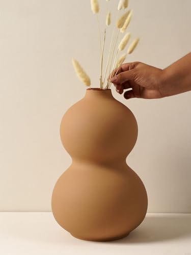 Image of PUREZENTO Oreo Big Vase Brown Matte Finish Ceramic Designer Flower Vases for Home, Decoration, Centre Table, Bedroom, Side Corner Beautiful Decorative Vases with Unique Quality