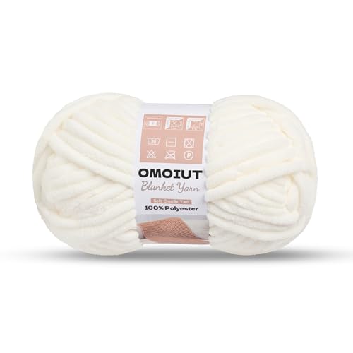Image of White Chunky Chenille Yarn for Crocheting, Soft Baby Blanket Yarn, Chunky Knit Blanket Crochet Yarn, #7 Super Bulky, 3.5 oz /54.6 yds Fluffy Velvet Amigurumi Yarn