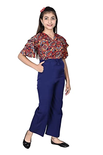Image of Girls Flared Sleeves Printed Jumpsuit-66