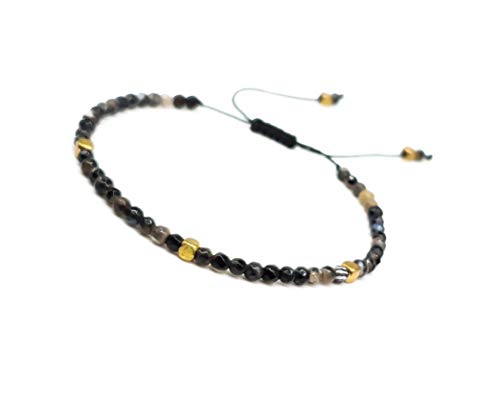 Preisvergleich Produktbild Mister Boncuk`s Hochwertige Filigrane Handmade Makramee Armband für Damen aus Natursteinen - Perlenarmband - verstellbar - Perfekt geeignet als Geschenk (Achat (Braun Schwarz))