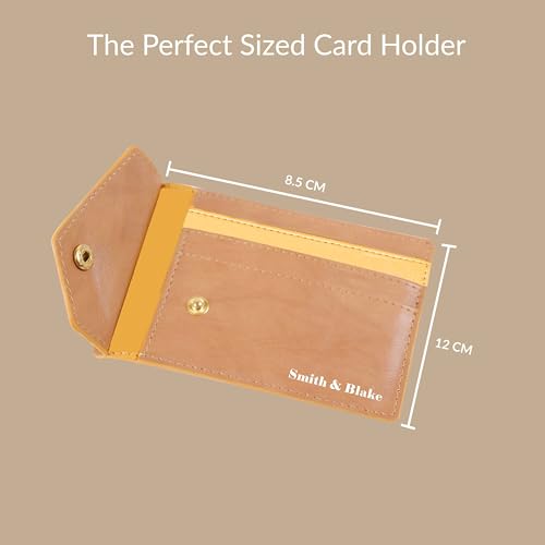 Image of Smith & Blake - Credit Card Holder Wallet for Men and Women - 3 ATM Card Slots - Snap Button Pocket - Back Pocket - Beige Premium Leatherette - Prospero