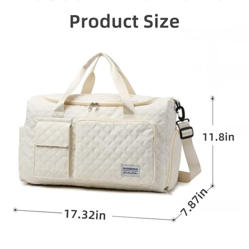 Travel Duffel Bag with Shoe Compartment, Large Capacity Lightweight Gym Bag with Wet-Dry Separation Pockets (White)3