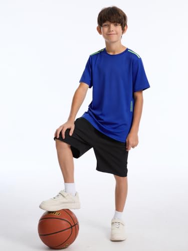 Image of 5 Pack Boys Shirts Athletic Dry Fit Boys Tshirts Performance Tops Summer | Short Sleeve Graphic Tees for 5-18Y, Kids Soccer & Baseball Shirts, Sports Activewear T-Shirts, Breathable & Moisture Wicking