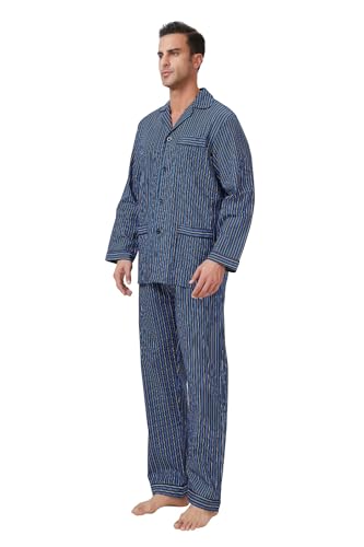 Image of GLOBAL Mens Pajamas Set, 100% Cotton Woven Drawstring Sleepwear Set with Top and Pants /Bottoms
