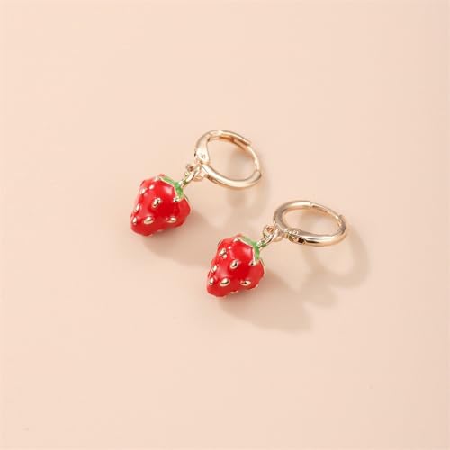 Cute Strawberry Small Hoop Earrings for Women Girls Tiny Huggie Red Enamel Lifelike Fruits Lucky Hypoallergenic Drop Dangle Jewelry Birthday Xmas Gifts for Daughter Niece Strawberry Music Festival4