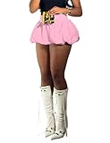 Shiyinvie Women Y2K Bubble Mini Skirt High Waist Puffy Pleated Balloon Skirts Ruffle Hem A-Line Short Skirt Streetwear, Mini Skirts for Women Y2K (LightPink, XL)
