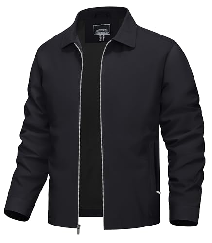 Image of TACVASEN Mens Jacket Lightweight Windbreaker Jacket Business Casual Stylish Zip Up Work Coat for Fall and Spring Black