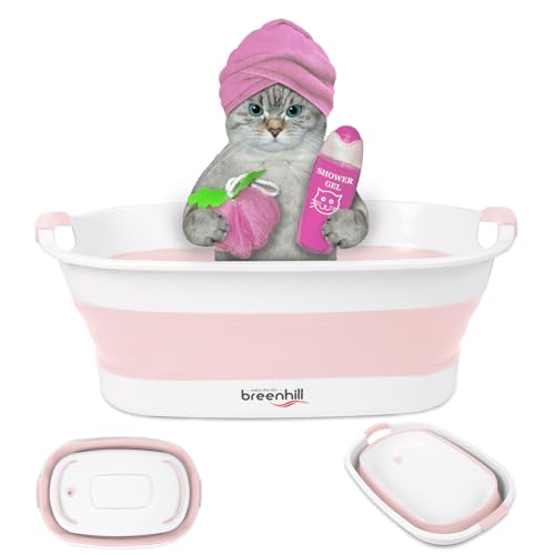 BREENHILL Bañera plegable para perros y gatos pequeños, bañera portátil para cachorros con tapón de drenaje de agua, bañera plegable para mascotas que ahorra espacio para uso en interiores y