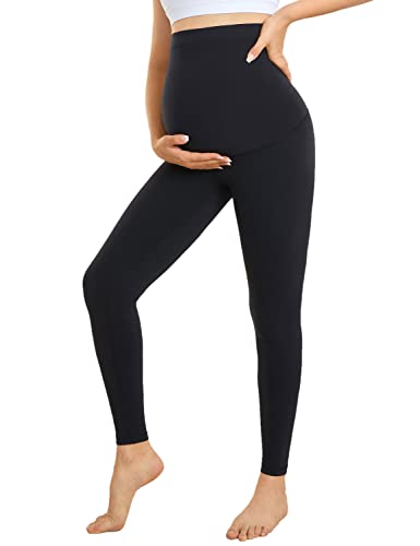 Gratlin Women's Maternity Leggings Over The Belly Work Pants Yoga Active Wear Workout Leggings Pregnancy Soft Black 14