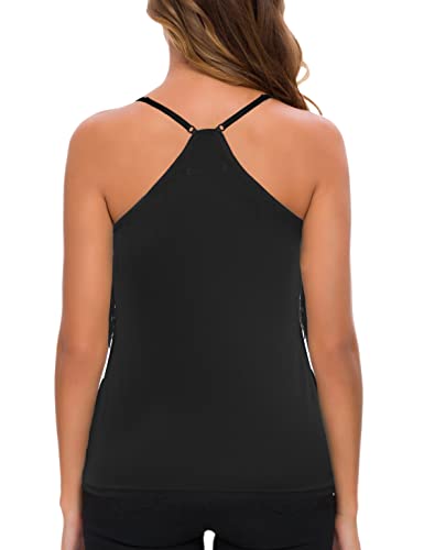 MANER Women’s Fringe Top Tassel Trim Cami Spaghetti Strap Tank Tops2