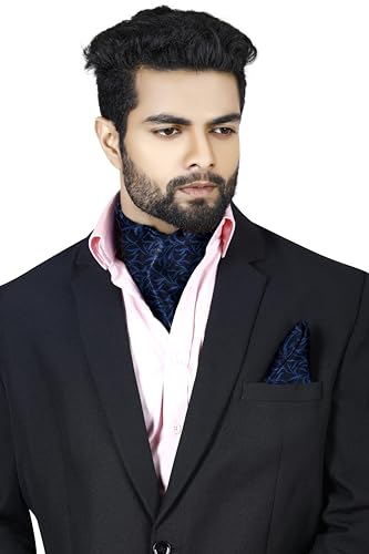 Image of BLACKSMITH Jacquard Microfiber Neckwear Ascot and Matching Pocket Square Set for Men