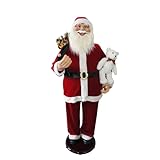 Fraser Hill Farm Life Size 58-in. Dancing Santa Claus Animatronic with Teddy Bear, Indoor Animated Holiday Home Decor, Motion Activated Christmas Decoration