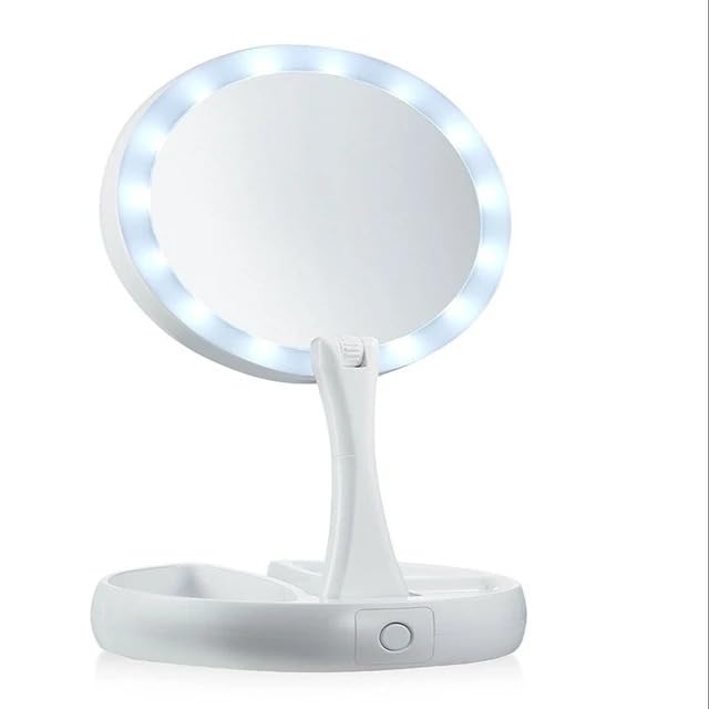 Kenly LED Işıklı Makyaj Aynası 10X Büyütmeli, Çift Taraflı Katlanabilir, USB Şarjlı Taşınabilir Kozmetik Ayna