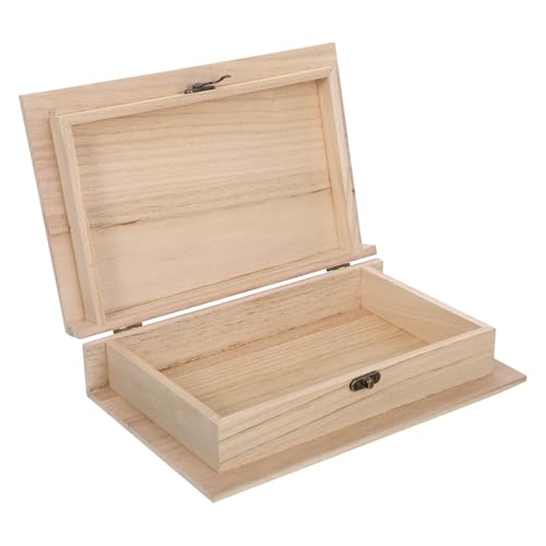 Alipis Wooden Box with Hinged Lid: Unfinished Wood Box Book Shaped Keepsake Organizer - Decorative Wooden Storage Case for Jewelry Cards and Crafts (28x17.8x7cm)