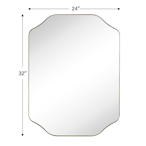 Image of TEHOME Scalloped Gold Bathroom Mirror Decorative Brushed Brass Metal Framed Irregular Bathroom Vanity Mirror 24x32''