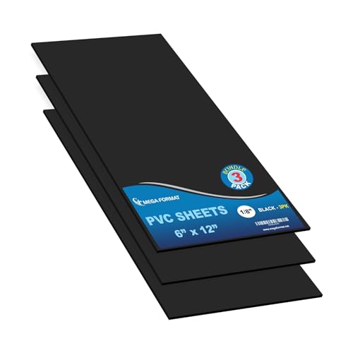 Image of Mega Format Expanded PVC Plastic Sheets - 6 inch X 12 inch Rigid Black Sheet for Crafts, Signage, & Displays - Sintra, Celtec PVC Board - Waterproof for Outdoors Use - 1 /8 inch 3mm Thick - 3-Pk-Black