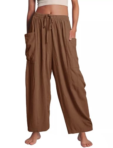 Flygo Women's Wide Leg Pants Summer Casual Loose Fit Beach