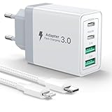 Aioneus Cargador USB C, 40W 4 Puertos Enchufe USBC iPhone Carga Rápida Tipo C Cargadors Movil Multiple Adaptador USB con 2M Cable Lightning para iPhone 17 16 15 Pro Max/14/13/12/11, Samsung, iPad