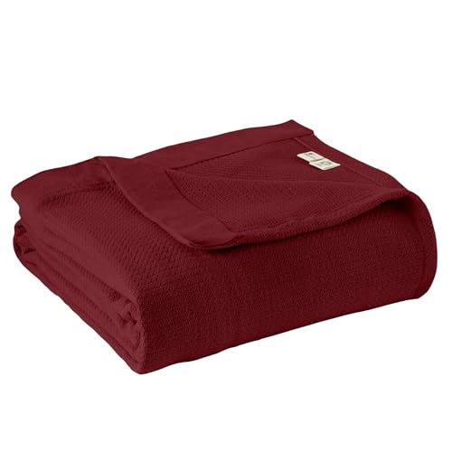 Image of 100% Organic Cotton Blanket - GOTS & Fairtrade Certified Organic Cotton Throw Blanket for Bed with a Heavy & Breathable Single Knit Weave - Great as Bedspread or Coverlet (Burgundy, Twin)