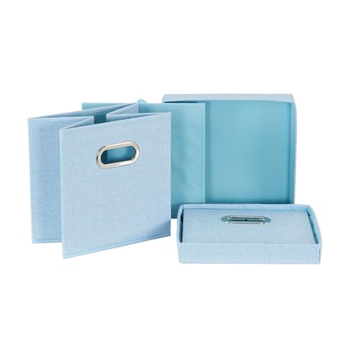 Image of Household Essentials 816-1 Cafe Cube Bin Storage Set with Lids and Handles | 16 Pack, Baby Blue Linen