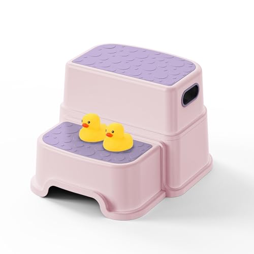 Image of Toddler Step Stool for Kids - Non-Slip 2 Step Stool for Potty Training & Bathroom Sink, Dual Height 9.5", Sturdy Safety Nursery Stool for Kitchen & Toilet (Includes 2 Ducks)