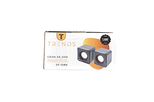 Speaker Trends SP-25BK Preto - Sistema de áudio 2.0 P2 Com Blindagem Eletromagnética alimentacao via
