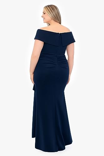 Xscape Women's Plus Size Off Shoulder Sweetheart Neck Ruffle Long Dress2