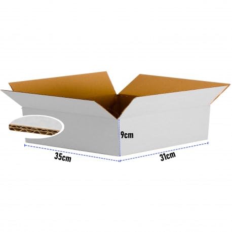 Simpletek 15 unidades caja de envío de embalaje blanca reforzada con doble onda | Medidas 35 x 31 x 9 cm