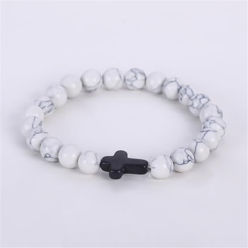 Pulsera elástica con cruz de piedra volcánica miniatura 2