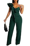 kaimimei Womens Casual Jumpsuits V-Neck Sleeveless Ruffle Backless Belted Wide Leg Pant Sexy Romper Party Clubwear Green 2XL