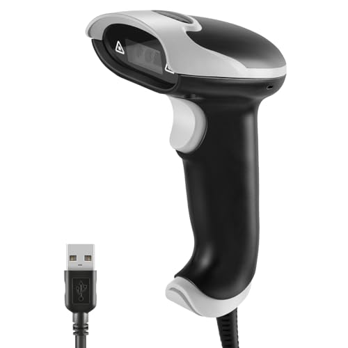 QR Code Scanner, JRHC Handheld USB Barcode Scanner Wired 1D 2D&PDF417 Data Matrix Automatic Bar Code Reader Plug and Play for Supermarket Convenience Store Warehouse