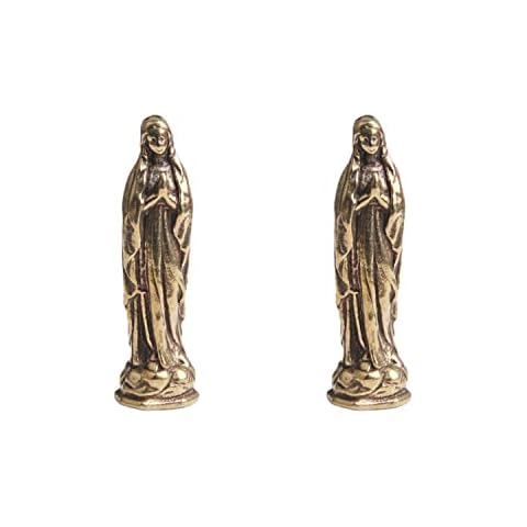 SANPON Virgin Mary Figurine Keychains Brass Statue Christ Hands Folded Praying Blessed Mother of God Sculpture Mini, 2 Pieces Cover