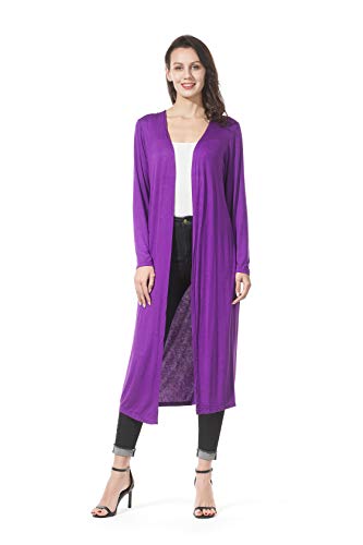 Image of Women's Solid Sweater Essential Duster Long Cascading Open Front Lightweight Blue Cardigan