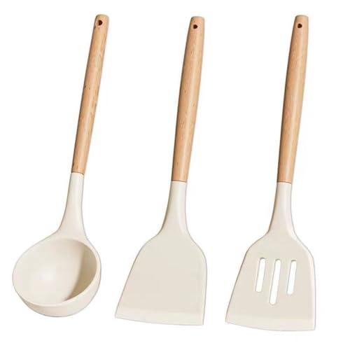キッチンツールセット シリコン 調理器具セット3本 キッチン 製菓器具 ツール3点 高耐熱性 一人暮らし ヘラ + 穴あきスプーン + スープスプーン 新居祝い 母の日プレゼント 木製ハンドル 傷つかない