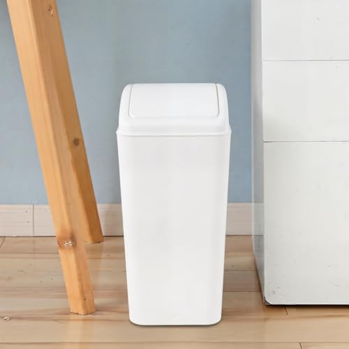 Image of Cand 16 Liter Plastic Swing Lid Garbage Bin, 4 Gallon Indoor Trash Can, White, 1 Pack