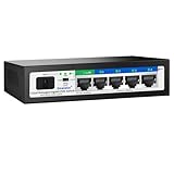 Goalake Easy Smart Managed PoE Switch 5 Port Gigabit and SFP Slot, with 4 Gigabit Port PoE+@52W, Fanless&Metal Design, Plug & Play, VLAN Mode, Overload Protection