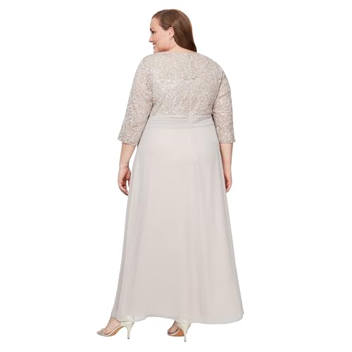Image of Alex Evenings Womens Long Lace Top Mother of The Bride Dress with Empire Waist (Plus Size)