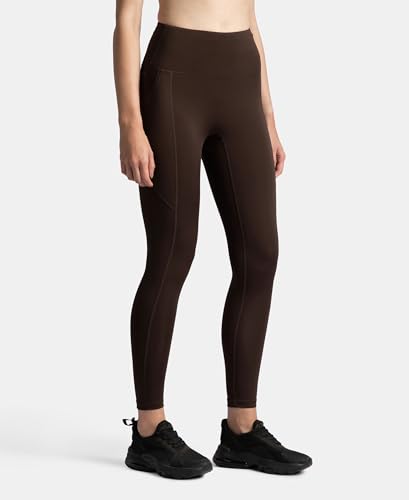 Image of Jockey MW68 Women's Microfiber Elastane Stretch Performance 7 /8th Leggings with Broadwaistband & Back Pocket Coffee XXL