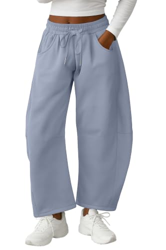 Image of Lepunuo Barrel Sweatpants Women Casual Baggy Elastic Waisted Pants Wide Leg Gym Trousers with Pockets