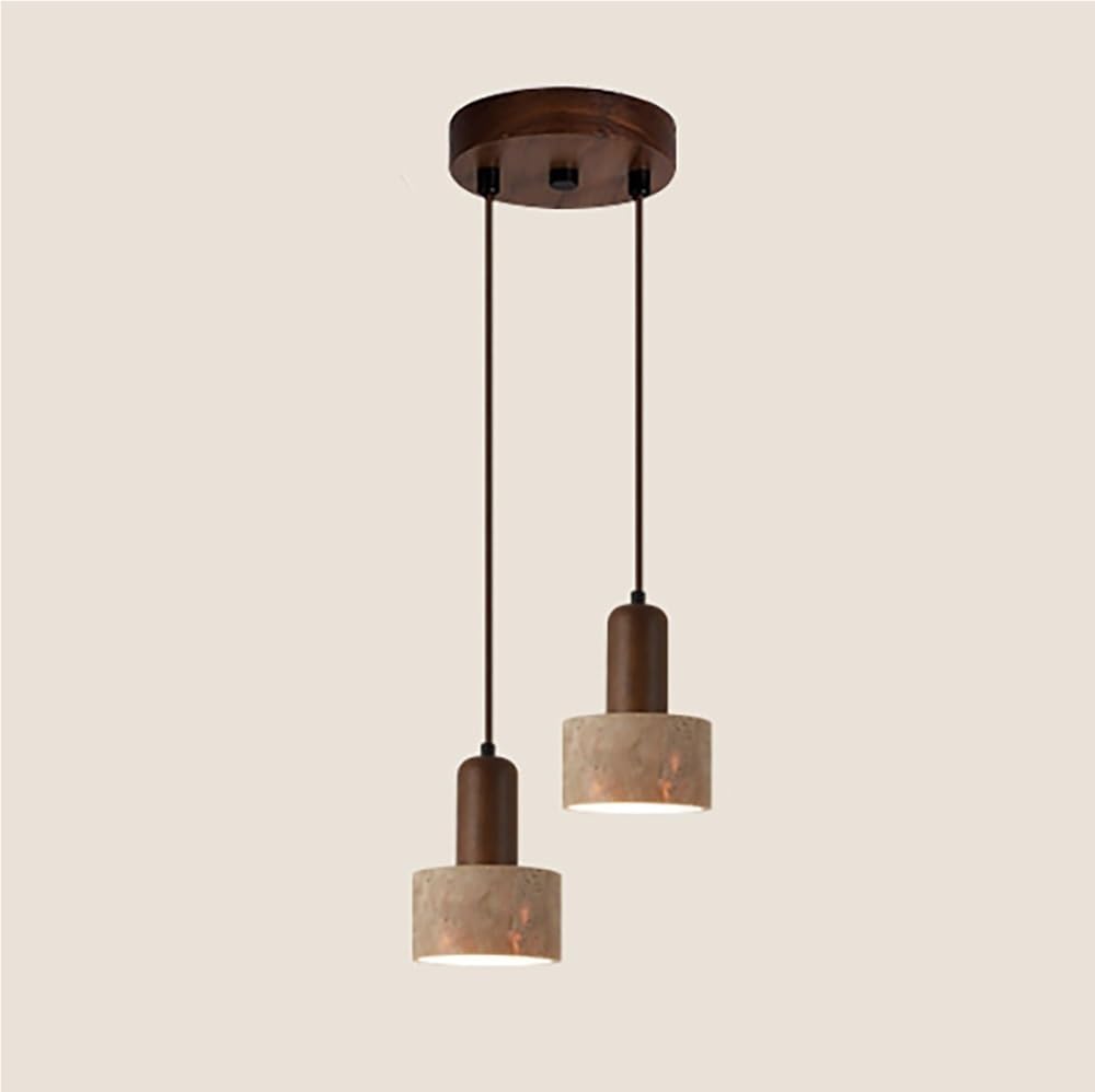 Pendelleuchte Travertin 2 Flammig Japanischer Stil, Hängelampe Verstellbar Kronleuchter Vintage Bauernhaus für Schlafzimmer Wohnzimmer Bett(Cylinder,3000K)