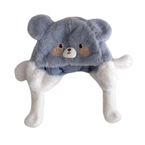 Cartoon Animal Hat Plush Baby Earflap Hat Comfortable & Soft Warm Bonnet Caps Fashion Headwear for 2 to 6 Years Blue