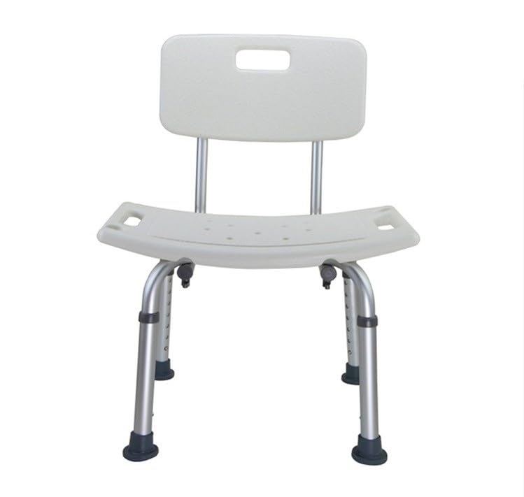 Plus SANTÉ – Chaise de Douche Bahia | Hauteur réglable 75–96 cm, Assise HDPE perforée, Dossier Amovible, Pieds antidérapants, Aluminium résistant à l’humidité | 49×39 cm | 2,8 kg | 100 kg