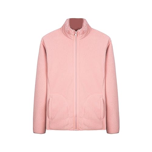Chaqueta de forro polar para mujer, con cremallera completa, cuello alto, forro de felpa, reversible, cálida, ropa de abrigo, rosa, 3XL
