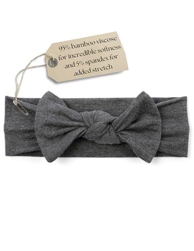 Image of Ada Joy Baby Girl Bows: Premium Quality & Stylish Design Baby Headbands, Soft & Stretchy Bamboo to Fit Infants & Toddlers (Dark Gray, 3-12 Months)