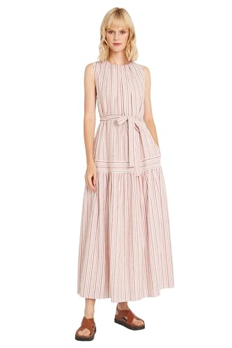Image of Women's Sleeveless Crew Neck A-line Maxi Dress with Waist Tie | Summer Casual Dresses for Women