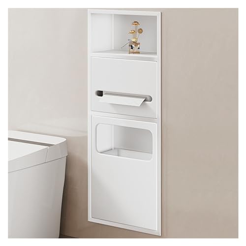 Estante de almacenamiento de acero inoxidable para ducha montado en la pared, cubo de basura incrustado, estante empotrado para baño, blanco, 28 x 13,5 x 70 cm, para baños organizados